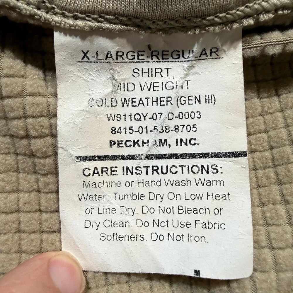 US Military Under Shirt Mens XL Reg‎ Gen III Cold Weather Waffle Grid Mid Weight